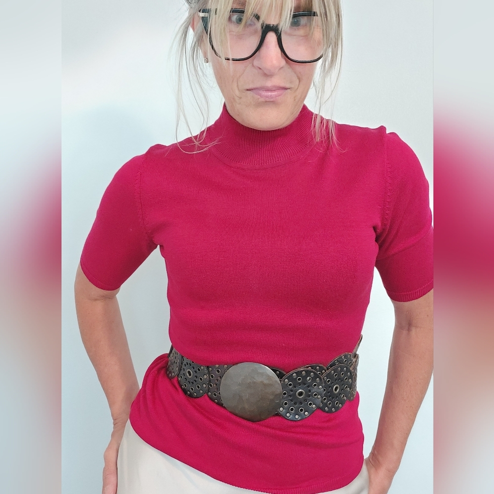 Joseph A Red Silk Mock Turtle Sweater Top Size S